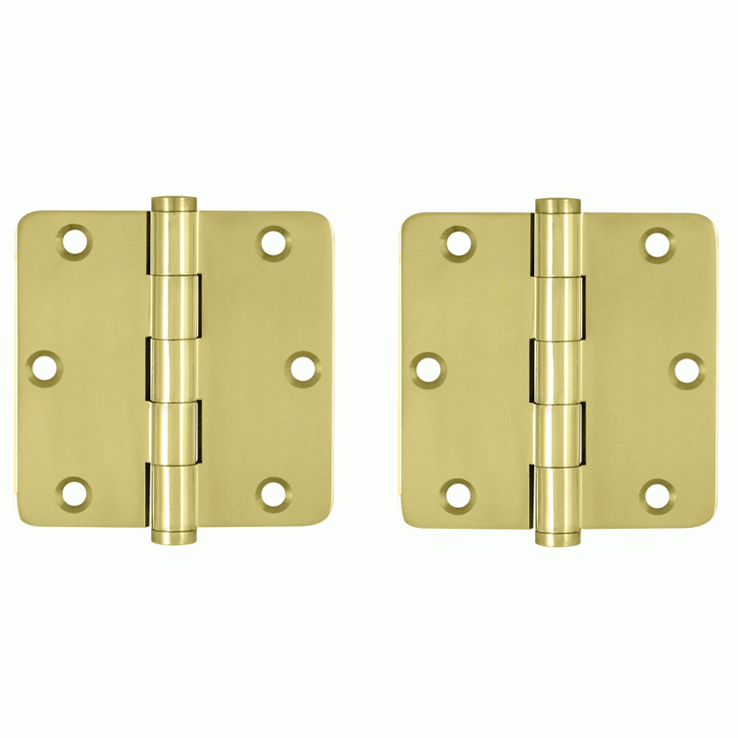 DELTANA Pair 3 1/2 Inch X 3 1/2 Inch Solid Brass Hinge Interchangeable Finials (1/4 Radius Corner, Polished Brass Finish)