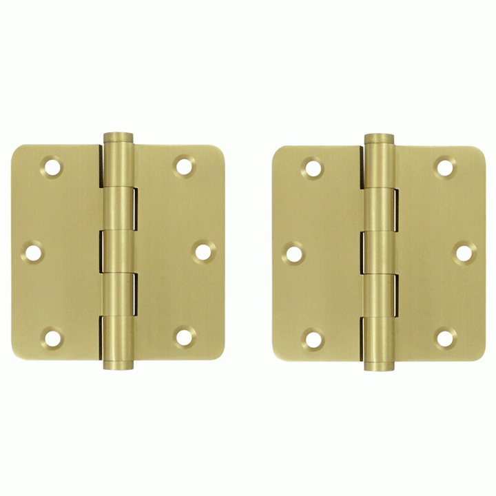 DELTANA Pair 3 1/2 Inch X 3 1/2 Inch Solid Brass Hinge Interchangeable Finials (1/4 Radius Corner, Brushed Brass Finish)