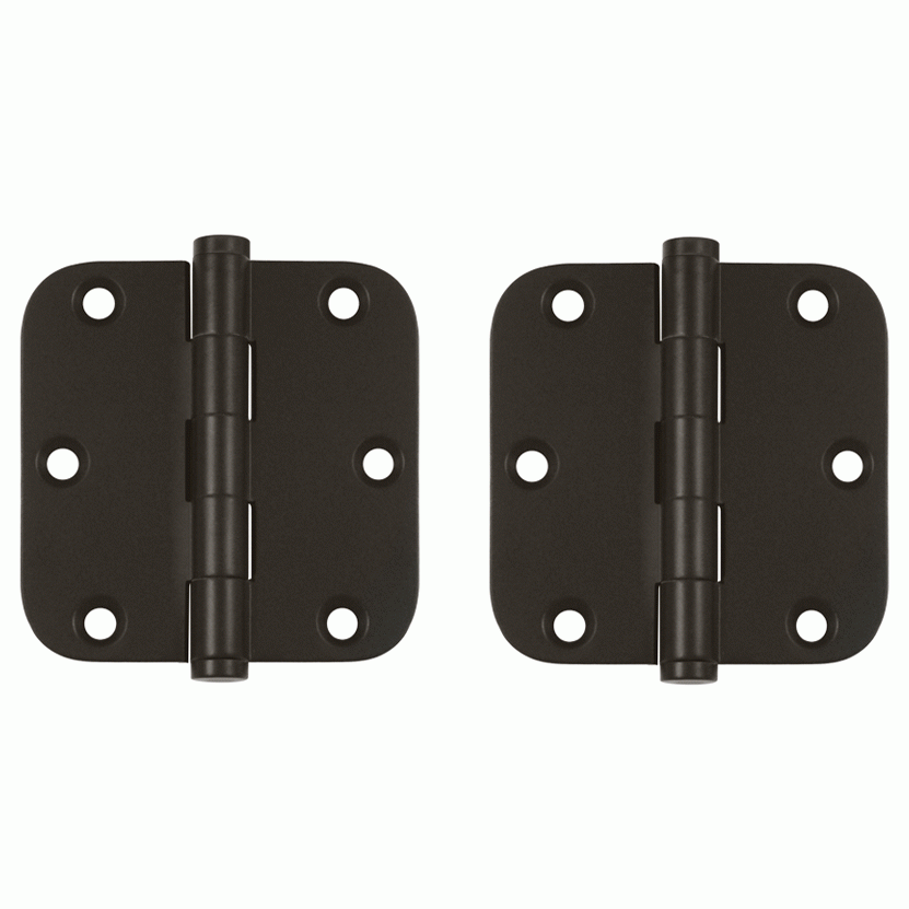 DELTANA Pair 3 1/2 Inch X 3 1/2 Inch Solid Brass Hinge Interchangeable Finials (5/8 Radius Corner, Oil Rubbed Bronze Finish)