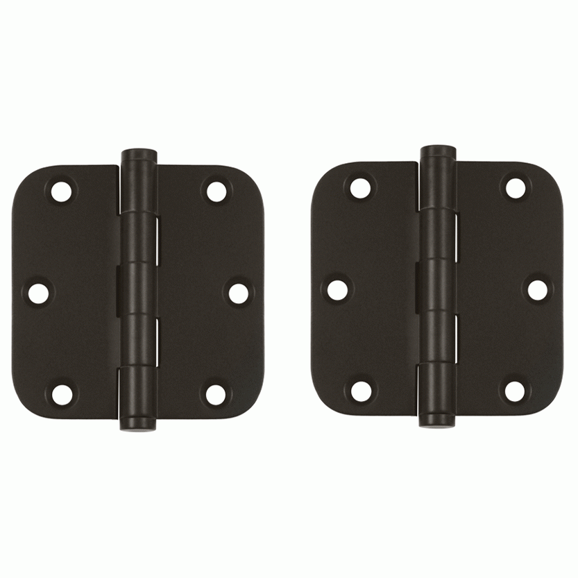 DELTANA Pair 3 1/2 Inch X 3 1/2 Inch Solid Brass Hinge Interchangeable Finials (5/8 Radius Corner, Oil Rubbed Bronze Finish)