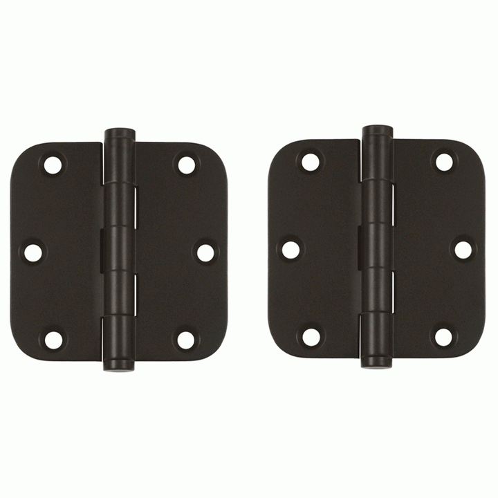 DELTANA Pair 3 1/2 Inch X 3 1/2 Inch Solid Brass Hinge Interchangeable Finials (5/8 Radius Corner, Oil Rubbed Bronze Finish)