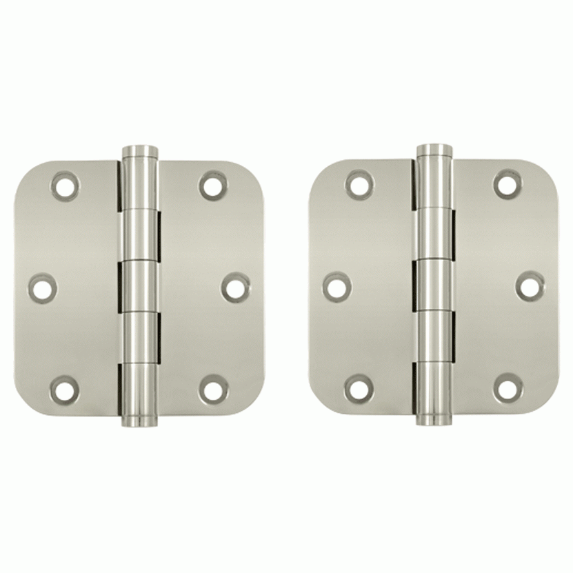 DELTANA Pair 3 1/2 Inch X 3 1/2 Inch Solid Brass Hinge Interchangeable Finials (5/8 Radius Corner, Polished Nickel Finish)