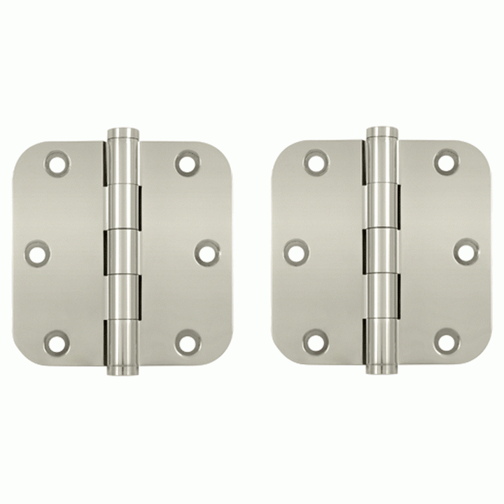 DELTANA Pair 3 1/2 Inch X 3 1/2 Inch Solid Brass Hinge Interchangeable Finials (5/8 Radius Corner, Polished Nickel Finish)