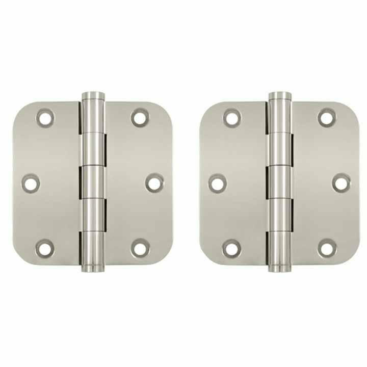 DELTANA Pair 3 1/2 Inch X 3 1/2 Inch Solid Brass Hinge Interchangeable Finials (5/8 Radius Corner, Polished Nickel Finish)