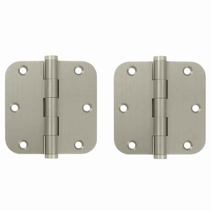 DELTANA Pair 3 1/2 Inch X 3 1/2 Inch Solid Brass Hinge Interchangeable Finials (5/8 Radius Corner, Brushed Nickel Finish)