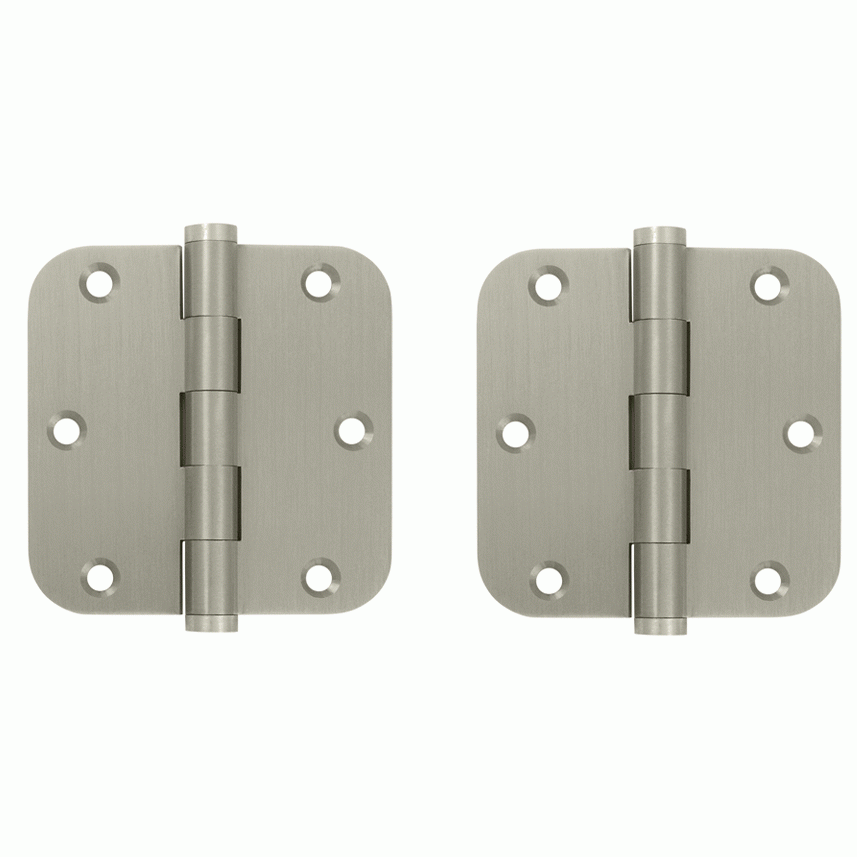 DELTANA Pair 3 1/2 Inch X 3 1/2 Inch Solid Brass Hinge Interchangeable Finials (5/8 Radius Corner, Brushed Nickel Finish)