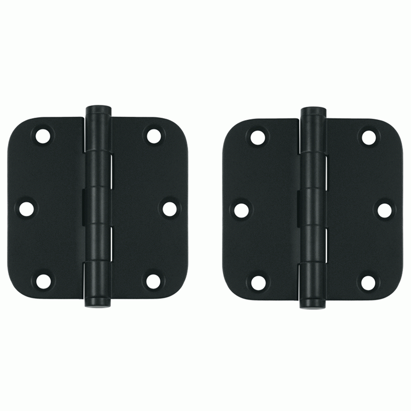 DELTANA Pair 3 1/2 Inch X 3 1/2 Inch Solid Brass Hinge Interchangeable Finials (5/8 Radius Corner, Paint Black Finish)