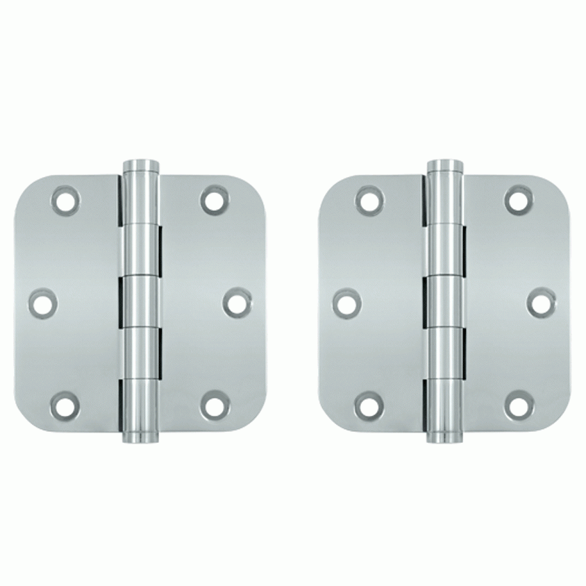 DELTANA Pair 3 1/2 Inch X 3 1/2 Inch Solid Brass Hinge Interchangeable Finials (5/8 Radius Corner, Chrome Finish)