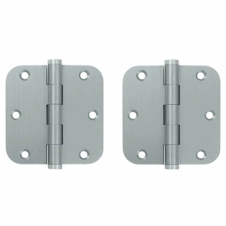 DELTANA Pair 3 1/2 Inch X 3 1/2 Inch Solid Brass Hinge Interchangeable Finials (5/8 Radius Corner, Brushed Chrome Finish)