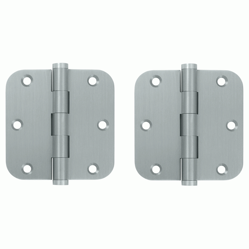 DELTANA Pair 3 1/2 Inch X 3 1/2 Inch Solid Brass Hinge Interchangeable Finials (5/8 Radius Corner, Brushed Chrome Finish)