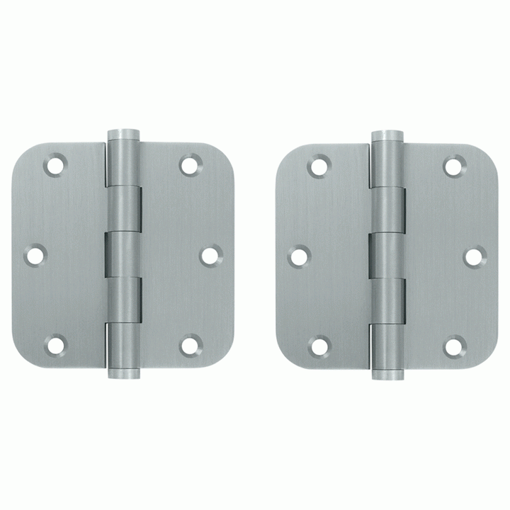 DELTANA Pair 3 1/2 Inch X 3 1/2 Inch Solid Brass Hinge Interchangeable Finials (5/8 Radius Corner, Brushed Chrome Finish)