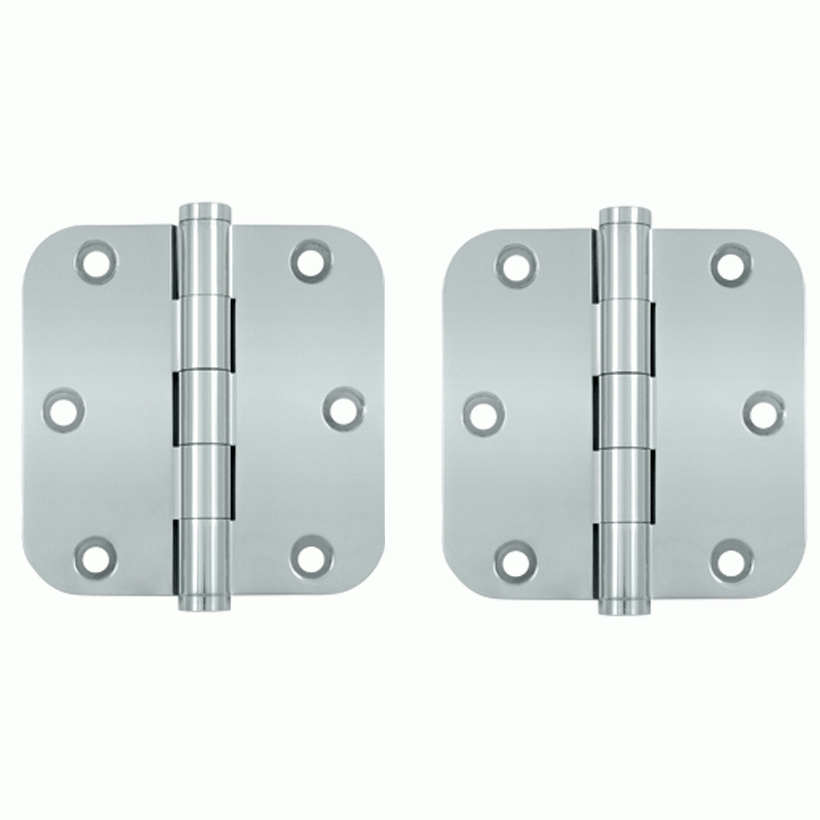 DELTANA Pair 3 1/2 Inch X 3 1/2 Inch Solid Brass Hinge Interchangeable Finials (5/8 Radius Corner, Chrome Finish)