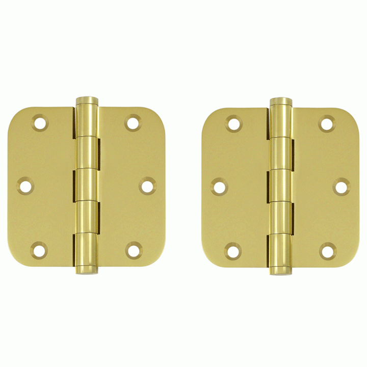 DELTANA Pair 3 1/2 Inch X 3 1/2 Inch Solid Brass Hinge Interchangeable Finials (5/8 Radius Corner, Polished Brass Finish)