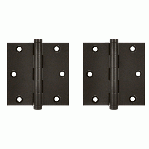 3 1/2 X 3 1/2 Inch Solid Brass Hinge Interchangeable Finials (Square Corner, Oil Rubbed Bronze Finish) DELTANA