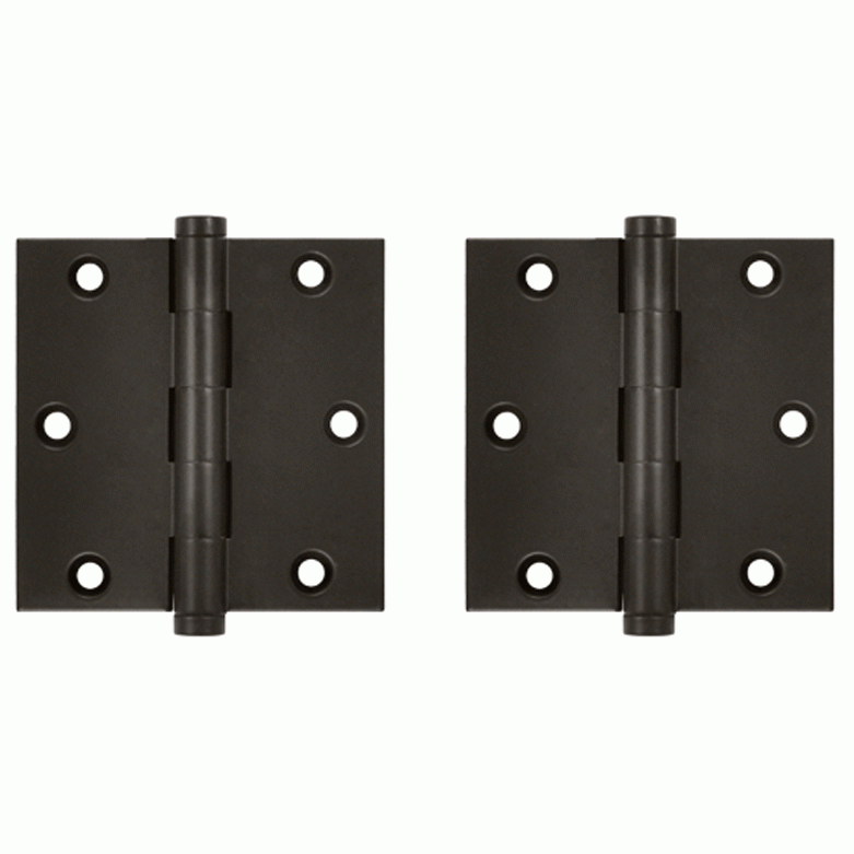 3 1/2 X 3 1/2 Inch Solid Brass Hinge Interchangeable Finials (Square Corner, Oil Rubbed Bronze Finish) DELTANA