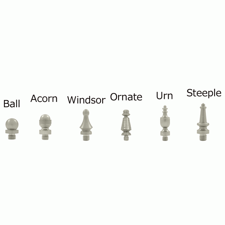 3 1/2 X 3 1/2 Inch Solid Brass Hinge Interchangeable Finials (Square Corner, Brushed Nickel Finish) DELTANA