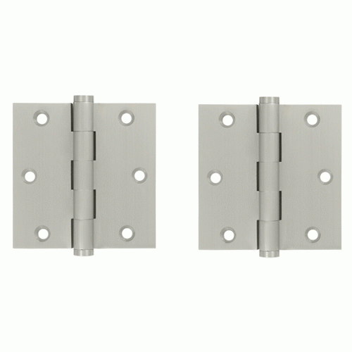 3 1/2 X 3 1/2 Inch Solid Brass Hinge Interchangeable Finials (Square Corner, Brushed Nickel Finish) DELTANA