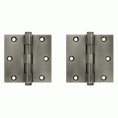 3 1/2 X 3 1/2 Inch Solid Brass Hinge Interchangeable Finials (Square Corner, Antique Nickel Finish) DELTANA