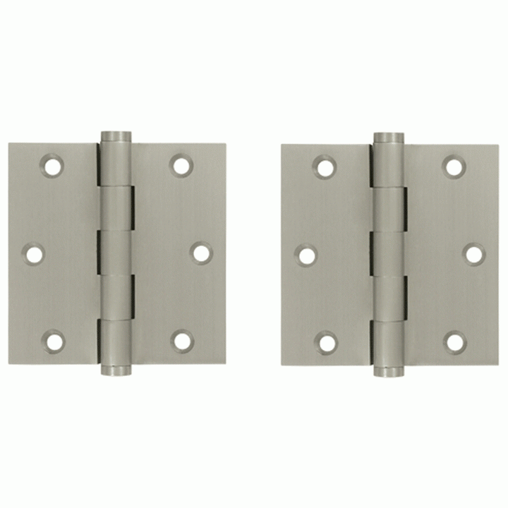 3 1/2 X 3 1/2 Inch Solid Brass Hinge Interchangeable Finials (Square Corner, Brushed Nickel Finish) DELTANA