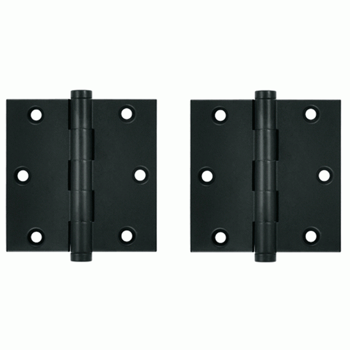 3 1/2 X 3 1/2 Inch Solid Brass Hinge Interchangeable Finials (Square Corner, Paint Black Finish) DELTANA