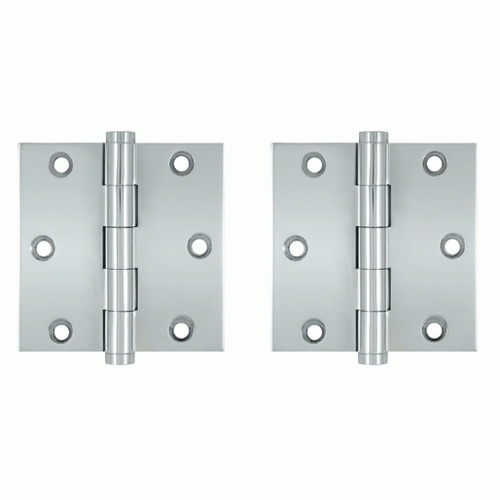 3 1/2 X 3 1/2 Inch Solid Brass Hinge Interchangeable Finials (Square Corner, Chrome Finish) DELTANA