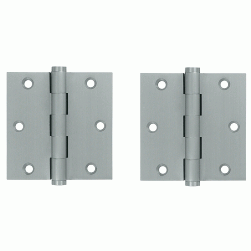 3 1/2 X 3 1/2 Inch Solid Brass Hinge Interchangeable Finials (Square Corner, Brushed Chrome Finish) DELTANA