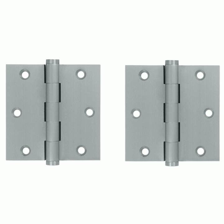 3 1/2 X 3 1/2 Inch Solid Brass Hinge Interchangeable Finials (Square Corner, Brushed Chrome Finish) DELTANA