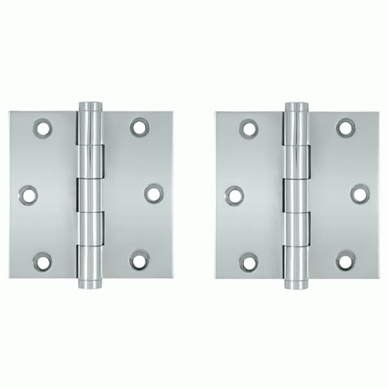 3 1/2 X 3 1/2 Inch Solid Brass Hinge Interchangeable Finials (Square Corner, Chrome Finish) DELTANA