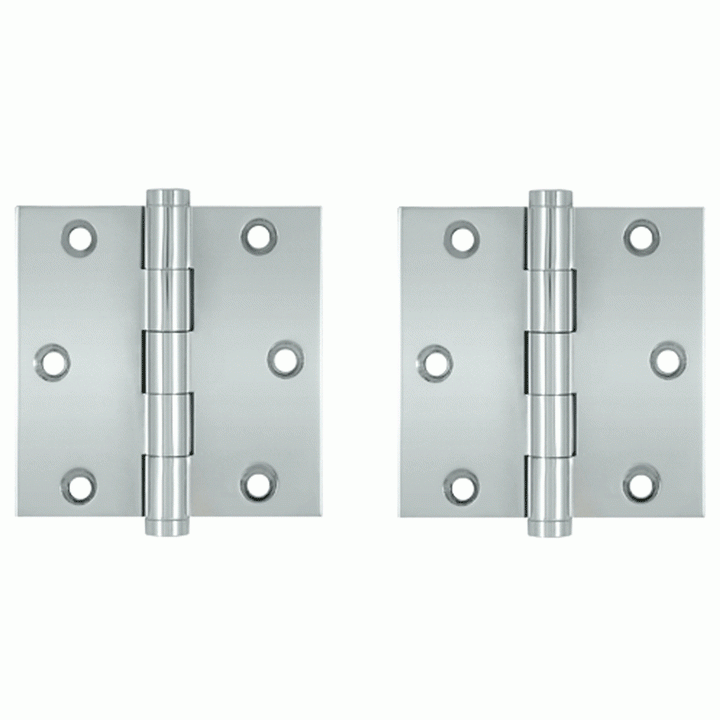 3 1/2 X 3 1/2 Inch Solid Brass Hinge Interchangeable Finials (Square Corner, Chrome Finish) DELTANA