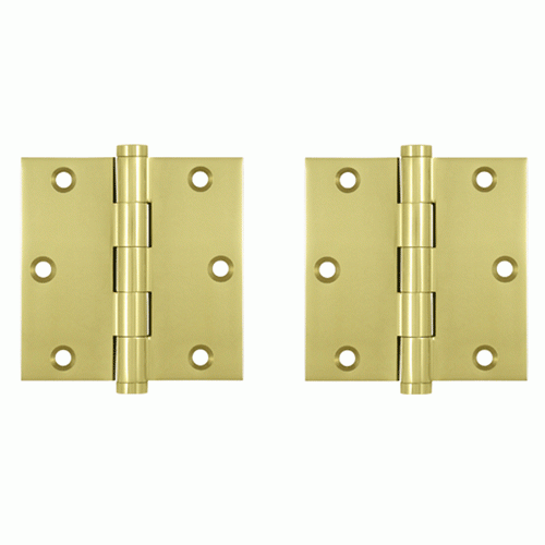 DELTANA 3 1/2 X 3 1/2 Inch Solid Brass Hinge Interchangeable Finials (Square Corner, Polished Brass Finish)