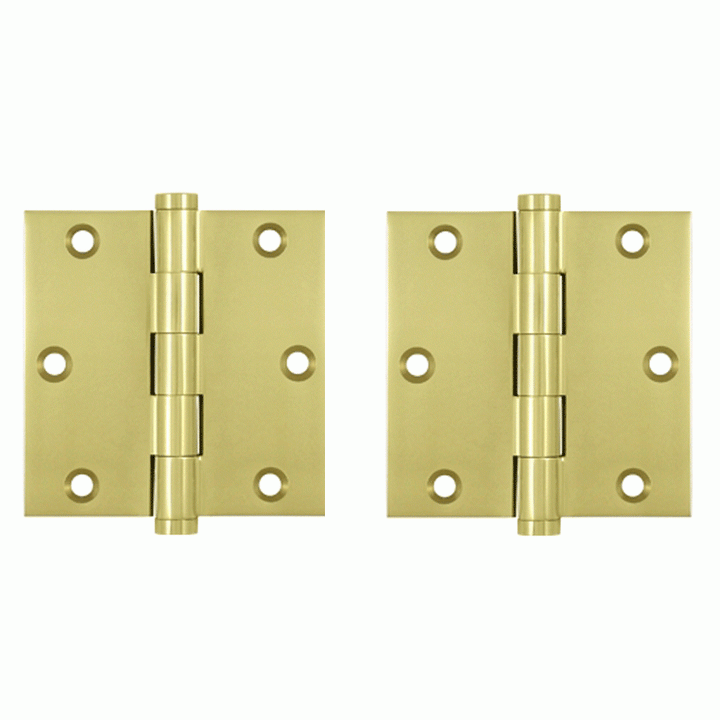 3 1/2 X 3 1/2 Inch Solid Brass Hinge Interchangeable Finials (Square Corner, Polished Brass Finish) DELTANA