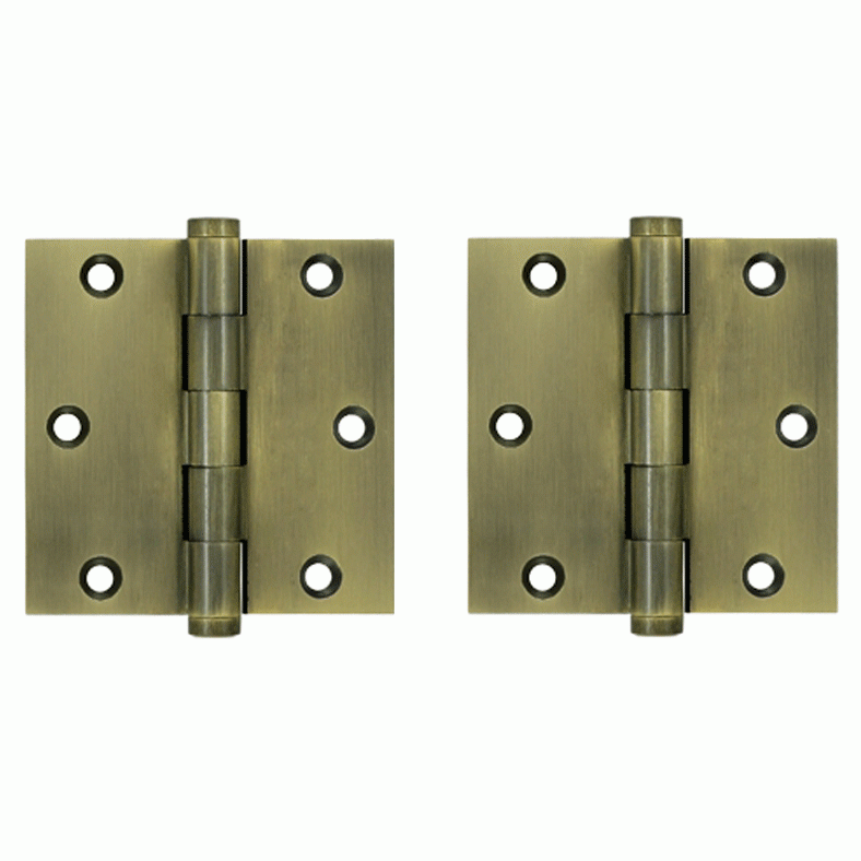 3 1/2 X 3 1/2 Inch Solid Brass Hinge Interchangeable Finials (Square Corner, Antique Brass Finish) DELTANA