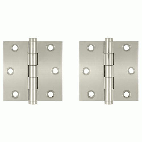 DELTANA 3 X 3 Inch Solid Brass Hinge Interchangeable Finials (Square Corner, Polished Nickel Finish)