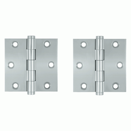 DELTANA 3 X 3 Inch Solid Brass Hinge Interchangeable Finials (Square Corner, Chrome Finish)