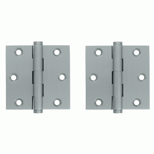 DELTANA 3 X 3 Inch Solid Brass Hinge Interchangeable Finials (Square Corner, Brushed Chrome Finish)