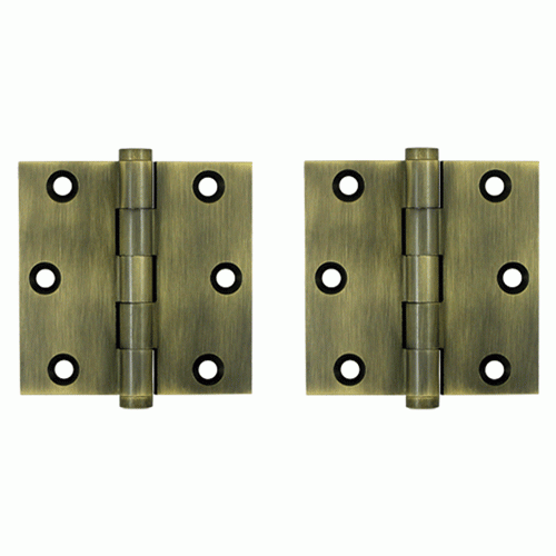 DELTANA 3 X 3 Inch Solid Brass Hinge Interchangeable Finials (Square Corner, Antique Brass Finish)