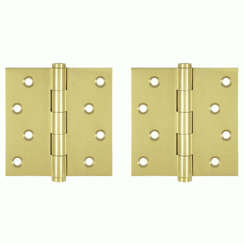 4 Inch X 4 Inch Solid Brass Zig-Zag Hinge (Square Corner, Polished Brass Finish) DELTANA