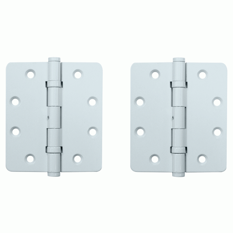 4 1/2 Inch X 4 1/4 Inch Solid Brass Wide Throw Hinge (1/4 Radius Corner, White Finish) DELTANA