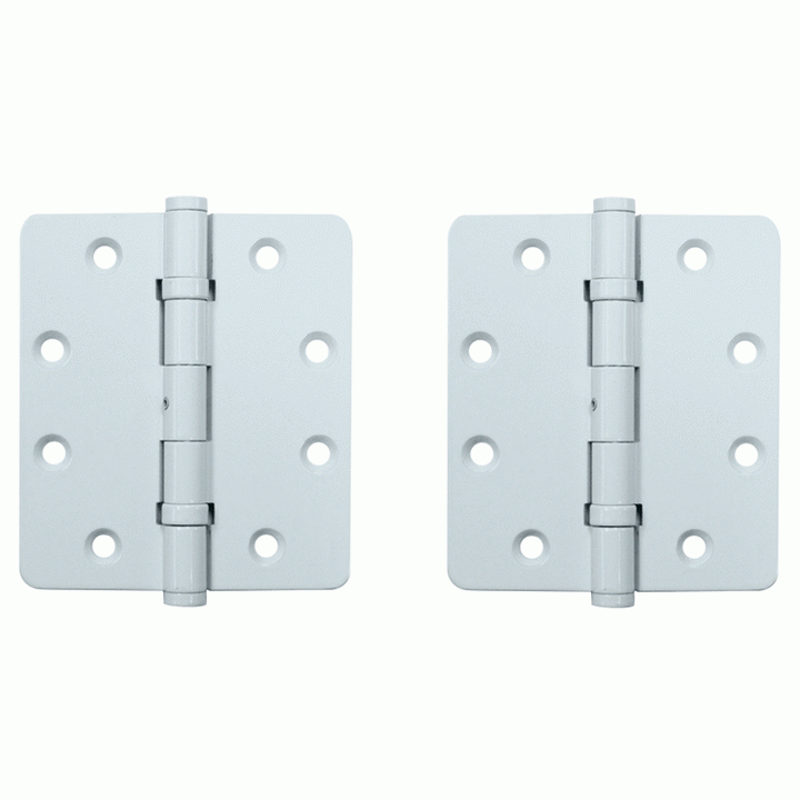 4 1/2 Inch X 4 1/4 Inch Solid Brass Wide Throw Hinge (1/4 Radius Corner, White Finish) DELTANA