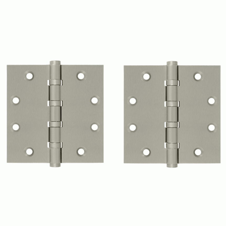 DELTANA 4 1/2 Inch X 4 1/2 Inch Solid Brass Four Ball Bearing Square Hinge (Brushed Nickel Finish)