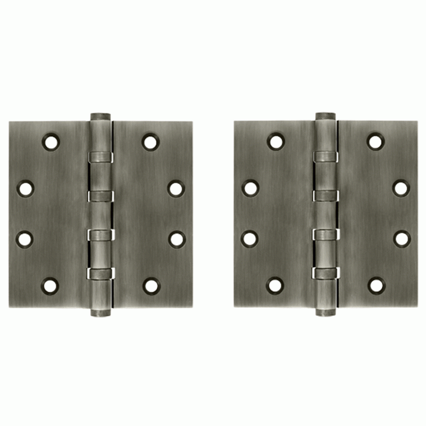 DELTANA 4 1/2 Inch X 4 1/2 Inch Solid Brass Four Ball Bearing Square Hinge (Antique Nickel Finish)