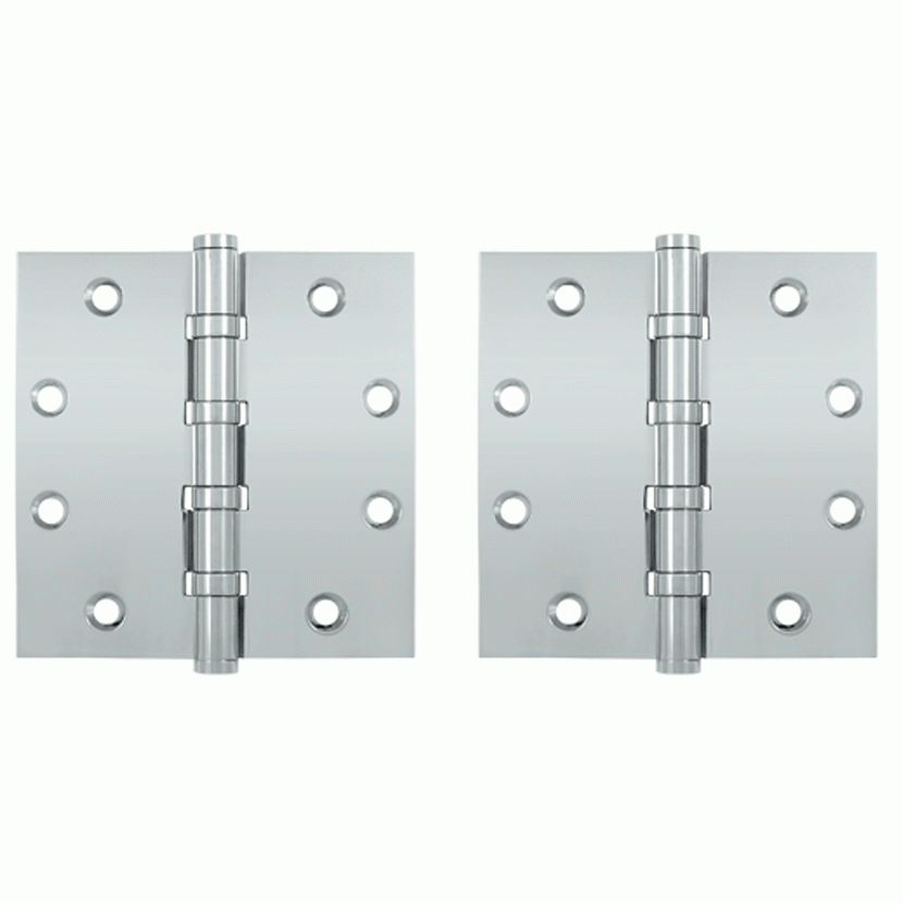 DELTANA 4 1/2 Inch X 4 1/2 Inch Solid Brass Four Ball Bearing Square Hinge (Chrome Finish)