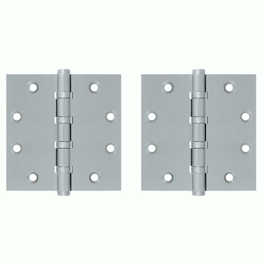 DELTANA 4 1/2 Inch X 4 1/2 Inch Solid Brass Four Ball Bearing Square Hinge (Brushed Chrome Finish)