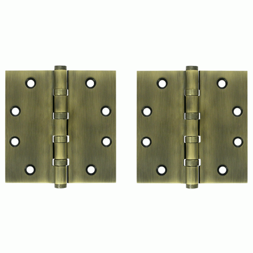 DELTANA 4 1/2 Inch X 4 1/2 Inch Solid Brass Four Ball Bearing Square Hinge (Antique Brass Finish)