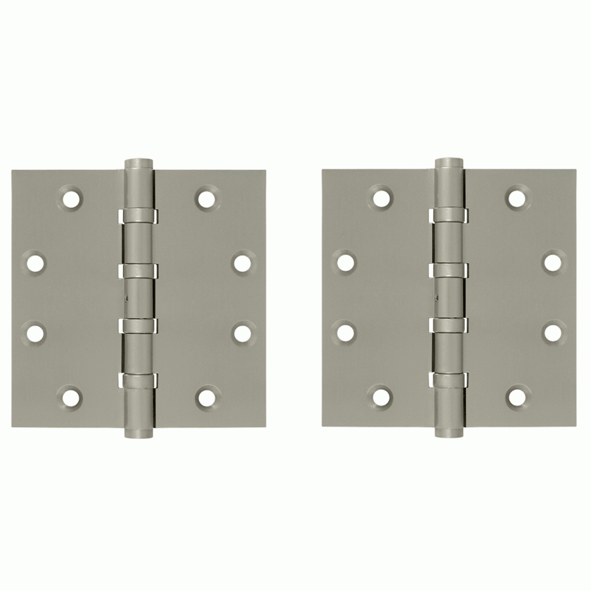 DELTANA 4 1/2 Inch X 4 1/2 Inch Solid Brass Non-Removable Pin Square Hinge (Brushed Nickel Finish)