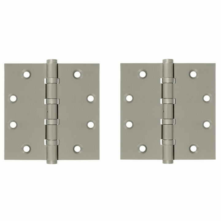 4 1/2 Inch X 4 1/2 Inch Solid Brass Non-Removable Pin Square Hinge (Brushed Nickel Finish) DELTANA