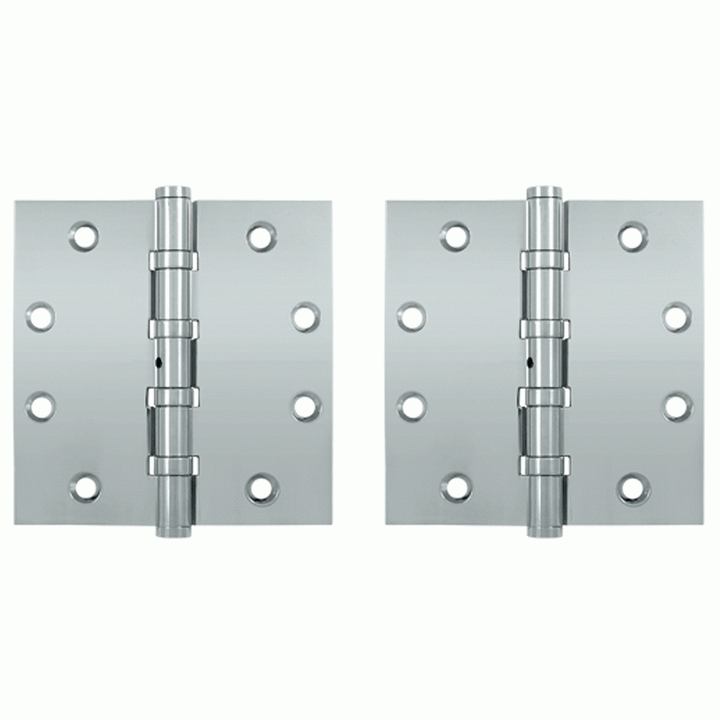 DELTANA 4 1/2 Inch X 4 1/2 Inch Solid Brass Non-Removable Pin Square Hinge (Chrome Finish)