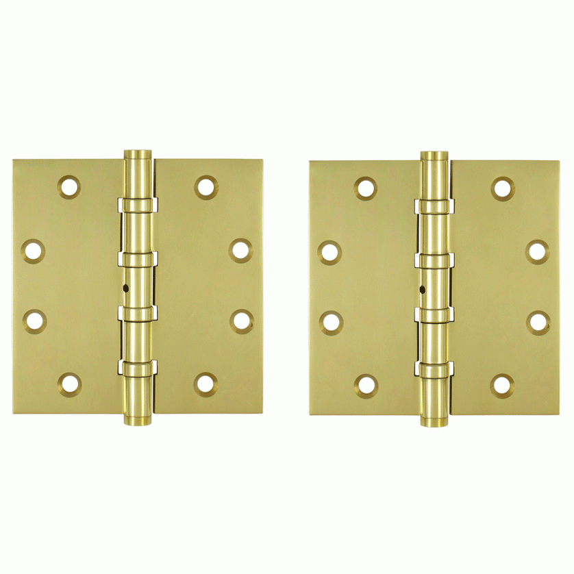 DELTANA 4 1/2 Inch X 4 1/2 Inch Solid Brass Non-Removable Pin Square Hinge (Polished Brass Finish)