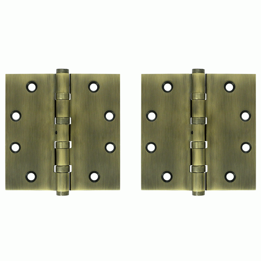 DELTANA 4 1/2 Inch X 4 1/2 Inch Solid Brass Non-Removable Pin Square Hinge (Antique Brass Finish)