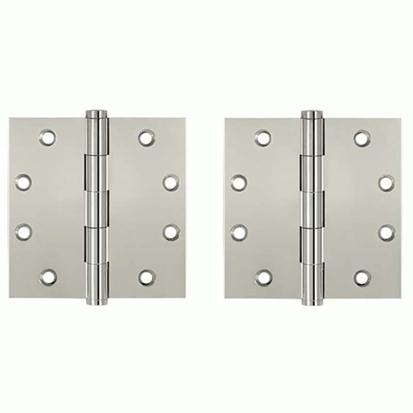 DELTANA 4 1/2 Inch X 4 1/2 Inch Solid Brass Square Hinge Interchangeable Finials (Polished Nickel Finish)